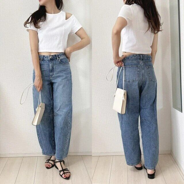 GUレディース990円ショルダーカットアウトTコーデ