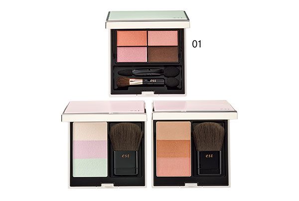 【上】ノーブル ブライト アイシャドウ【左】ノーブル グロウ ハイライト【右】ノーブル グロウ ブラッシュ