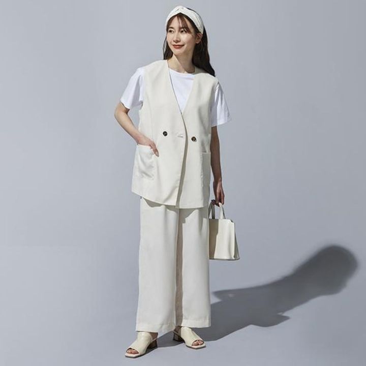 画像: 【FOUND GOOD】「リネンライクベスト」（アイボリー、ブラック、グリーン、イエロー）￥4,400（税込）、「リネンライクイージーパンツ」（アイボリー、ブラック、グリーン、パープル、イエロー）￥3,850（税込）