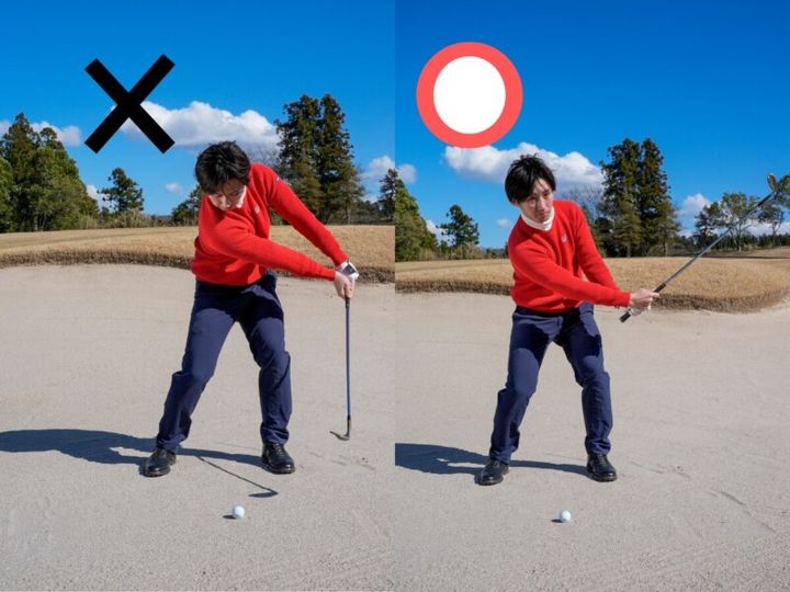“バンカー脱出”するために絶対覚えるべきポイント3つ！「ヒザの高さを保つと…」