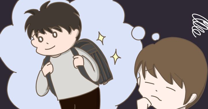 息子が小学校でやっていけるか不安に感じている母親（べっこうあめアマミさん作）