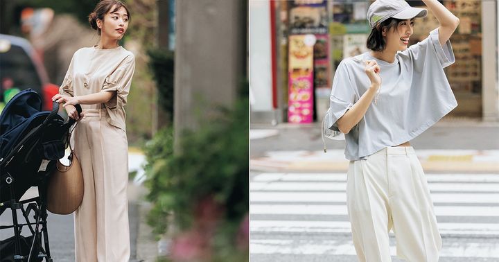 パンツコーデ,タックパンツコーデ,ベージュコーデ,ワントーンコーデ,近藤千尋,岡本あずさ