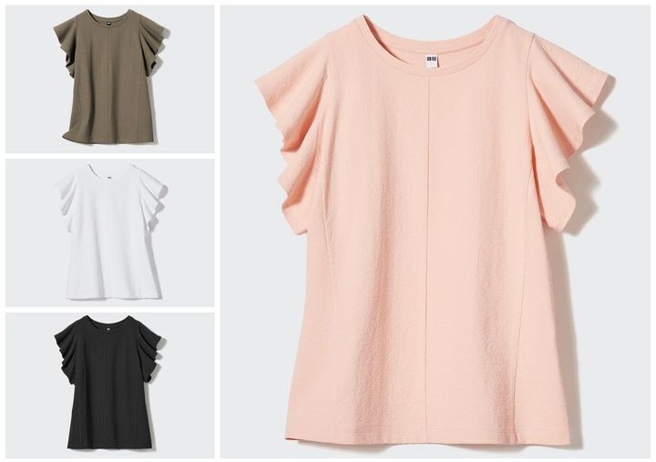 画像: 【ユニクロ】ラッフルスリーブT各¥990（値下げ価格） www.uniqlo.com