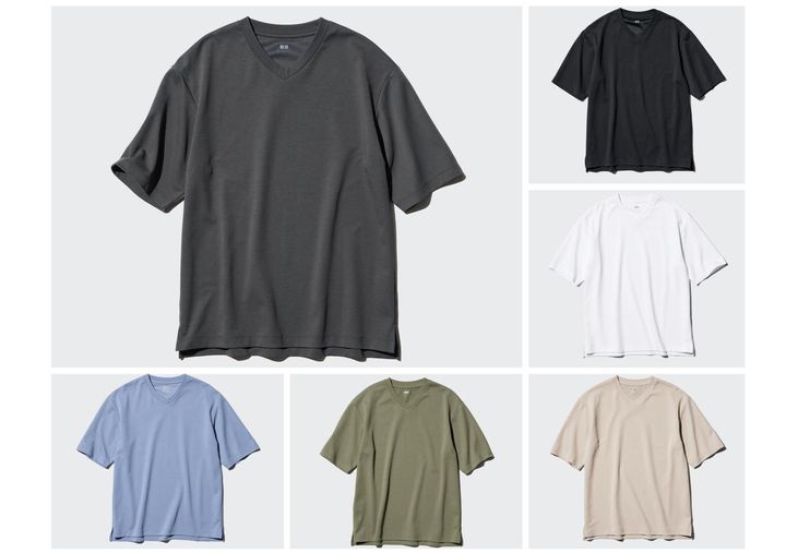 画像: 【ユニクロ】エアリズムコットンリラックスフィットVネックT（5分袖）各¥1,990 www.uniqlo.com