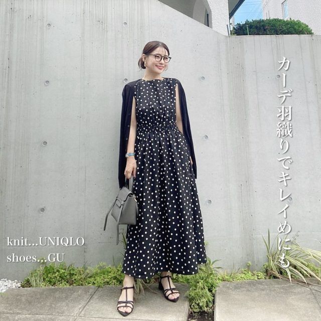 GUドットプリントワンピースブラック