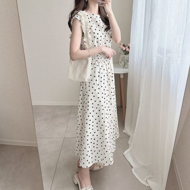 GUドットプリントワンピースホワイト