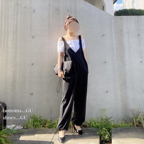 ジーユー_フロントボタンオフショルダーT_3