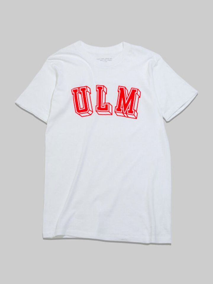ULM Limited T-shirt 祐天寺にあるヴィンテージショップWitty Vintageから譲り受けた 80-90's DEADSTOCK U.S.ARMY Undershirts を使用した ULM染み込みプリントTシャツ。￥9,680。RED, BLUE BLACK の３色展開