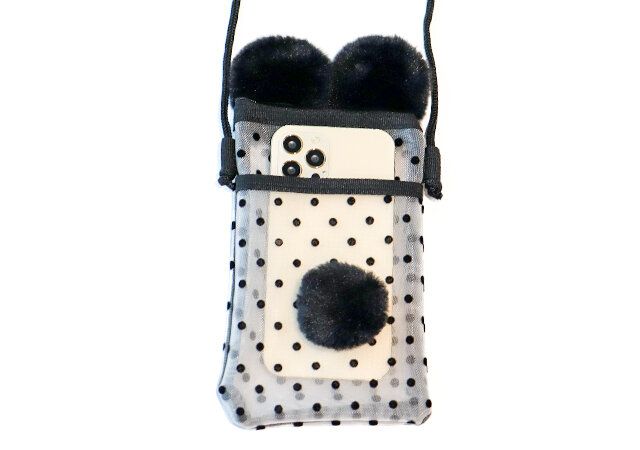 イガリシノブ ドット柄ショルダーミニポーチ 背面ポケット スマホ収納