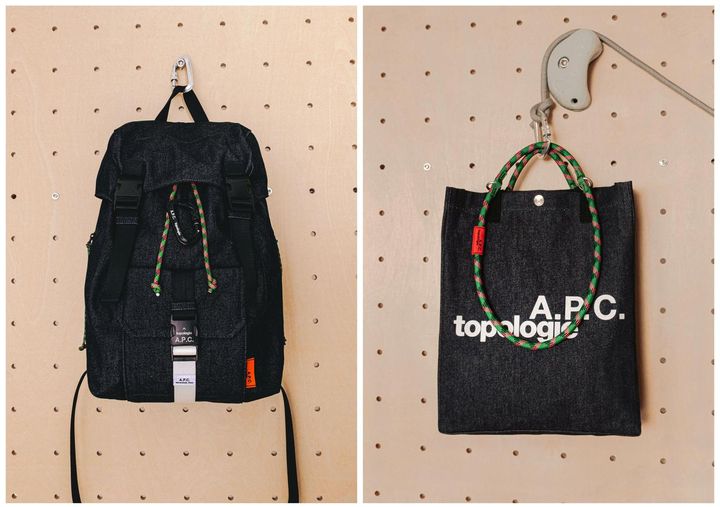画像: 【A.P.C. × topologie】左：TRACK BACKPACK ¥66,000 右：NS TOTE (ストラップ別売り) ¥21,450、10MM ROPE LOOP （A.P.C.未販売）¥6,050、NS TOTEと10MM ROPE LOOPセット（A.P.C.のみ販売）¥27,500 topologie.jp