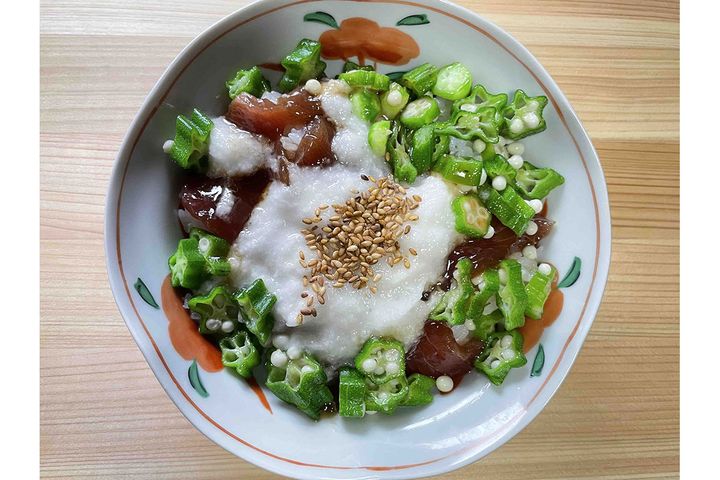 ▲オクラ×山芋は、ネバネバ相乗効果の好コンビネーション。