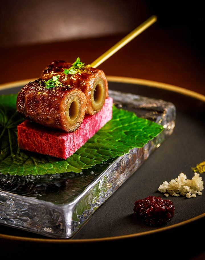銀座『おか﨑』の「ザブトンの八幡巻き」