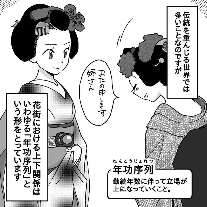 漫画「舞妓と上下関係」のカット（松原彩さん提供）