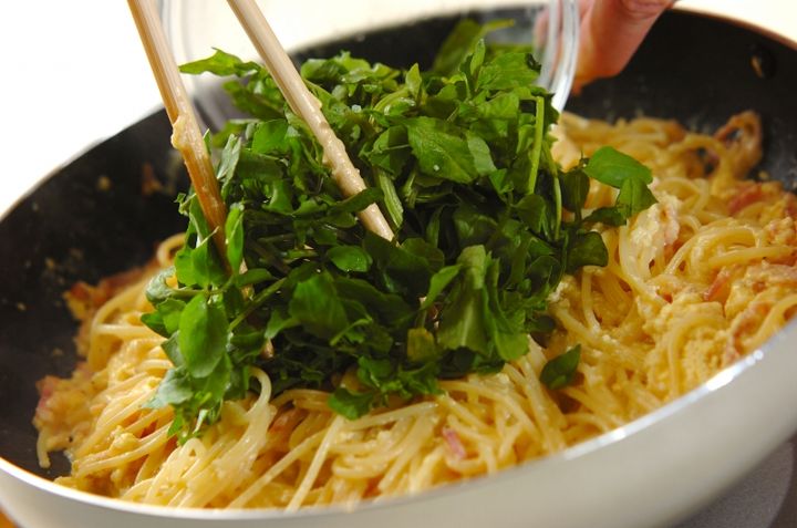 クレソンのカルボナーラの作り方3