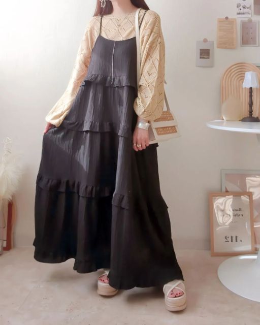 しまむらのヨウリュウフリルキャミOPを着たコーデ