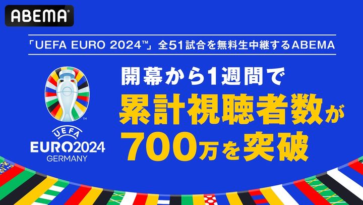 EURO2024、全51試合を無料生中継するABEMA！開幕から1週間で累計視聴者数が700万を突破