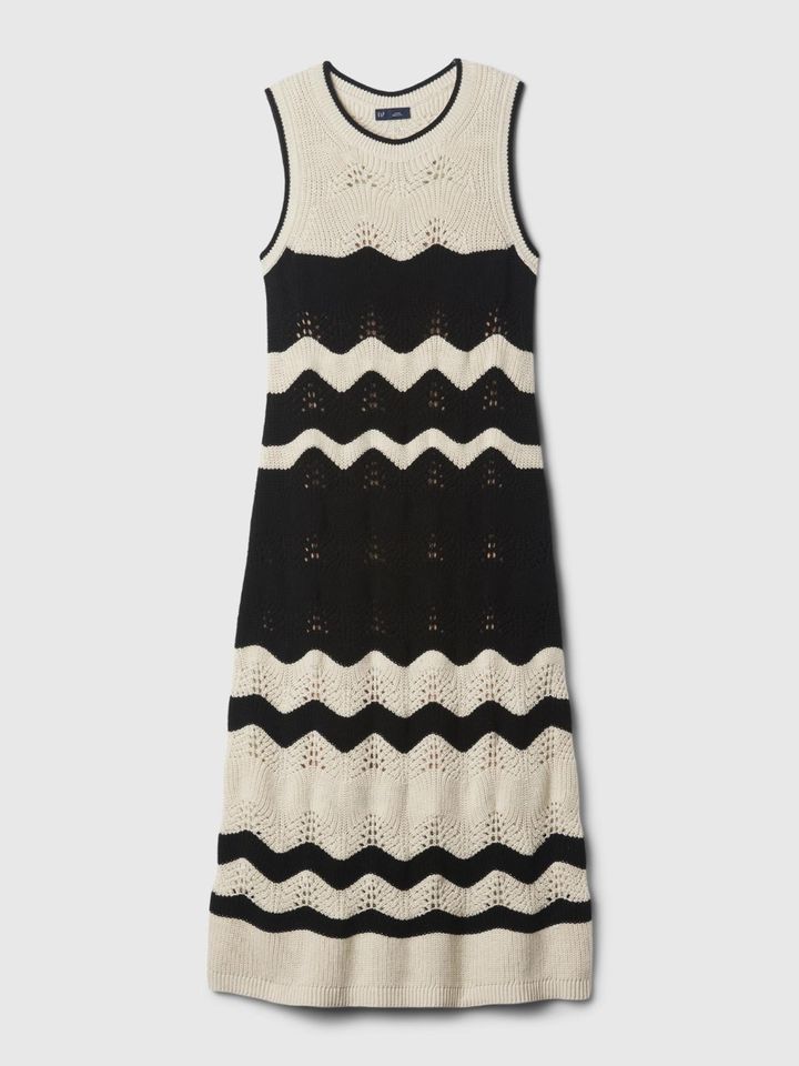 画像: 【Gap】「クロシェ ミディ ニットワンピース」（ブラック&オフホワイトシェブロン）￥11,900（税込）
