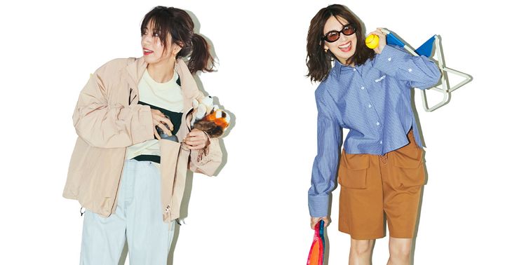 子連れシーンのカジュアルコーデの東原亜希さん