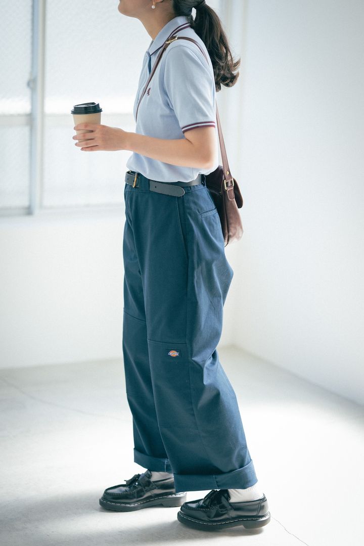 152cmのポロシャツ着こなし。太めのパンツにインしてスタイルアップ！【FUDGE FRIEND おしゃれさんの毎日コーディネート vol.388｜大島花菜】