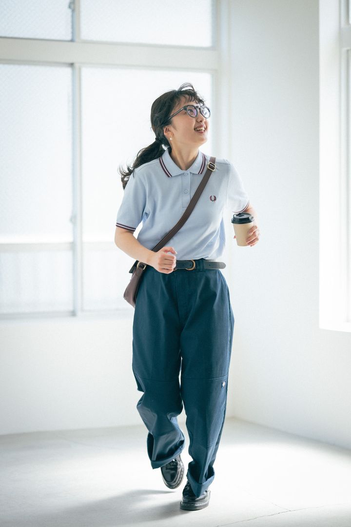 152cmのポロシャツ着こなし。太めのパンツにインしてスタイルアップ！【FUDGE FRIEND おしゃれさんの毎日コーディネート vol.388｜大島花菜】