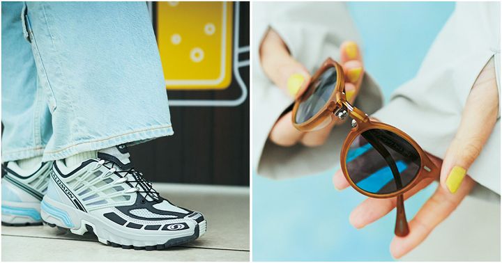 サロモンのコードスニーカーとオリバーピープルズの折りたためるサングラス