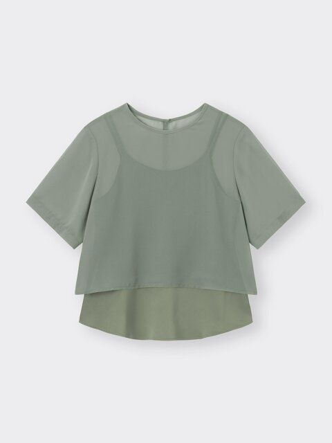 2024夏GUレディース値下げ2ピースシアーTブラウス