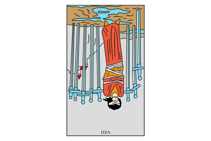 Cは「ソードの8：逆位置」のカード