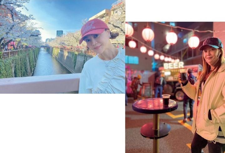 観月ありささん、目黒川でお花見