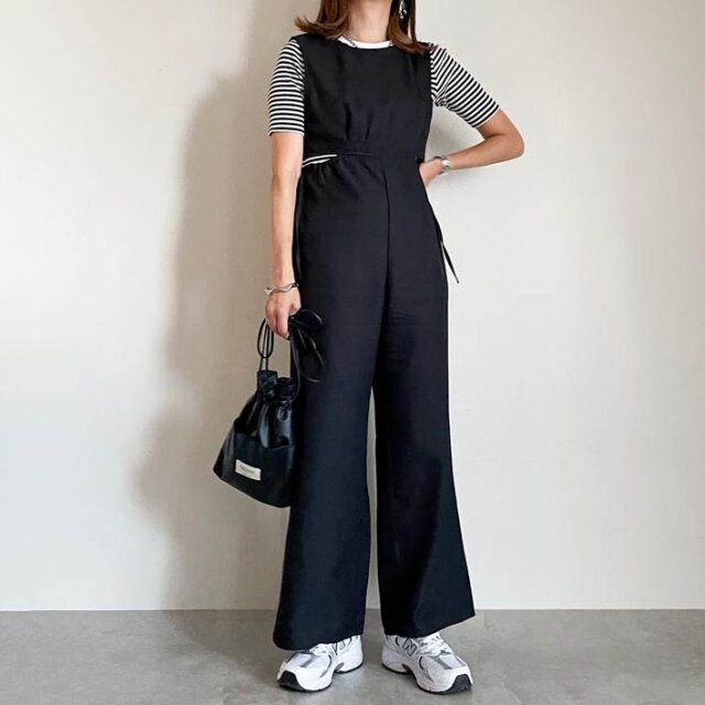 ボーダートップスとサロペットコーデ