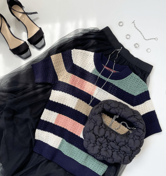 リネンコットンオープンワークセーター