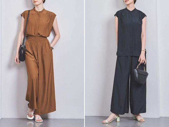 画像: 「COOL LIGHT フレンチスリーブ ブラウス」各￥18,700、「COOL LIGHT イージーパンツ」各￥19,800 出典：ユナイテッドアローズ