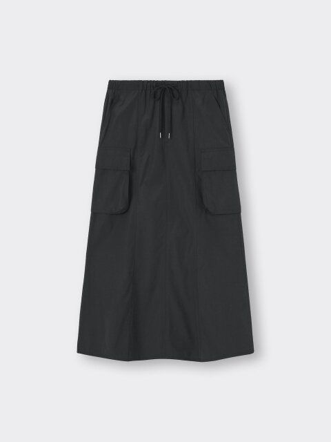 2024夏GUレディース黒カーゴマキシスカート