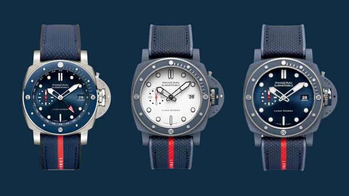 左 サブマーシブル GMT ルナ・ロッサ チタニオ、中央・右 サブマーシブル クアランタクアトロ ルナ・ロッサ Ti-Ceramitech™