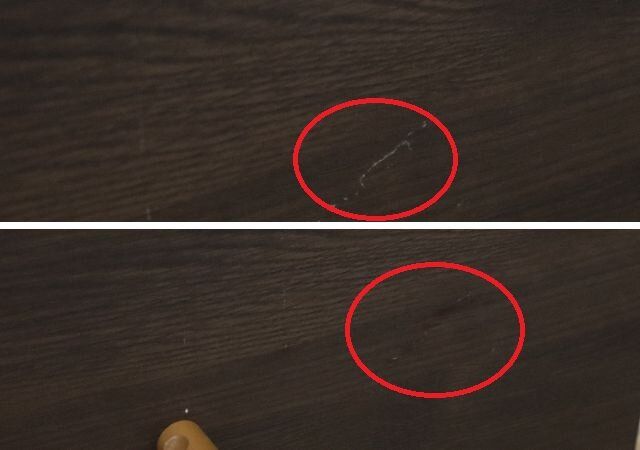 セリア 床や家具のキズを隠す油性補修マーカー ダークカラー 馴染み具合