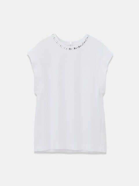 PLSTのビジューネックダブルスリーブTシャツ