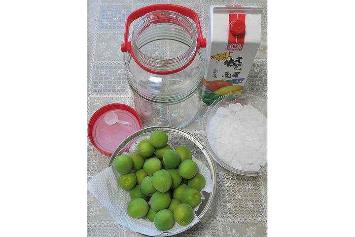 ▲梅、氷砂糖、焼酎があれば、「梅酒」はすぐに仕込めます！