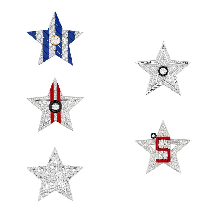「アイコンズ コレクター」ブローチ WG×YG×ダイヤモンド×カラーラッカー（スターモチーフは、ネックレスの飾りとして各々をチェーンに取り付け可能、五個セット）¥94,710,000（参考価格）／CHANEL