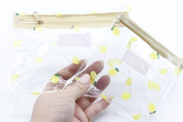 ダイソーのフラットポーチ（取っ手付、フルーツ）とフラットポーチ（フルーツ）のJAN