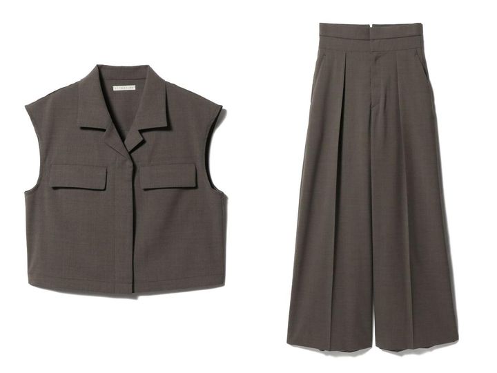 画像: 「トロピカルショートレングスシャツ」￥37,400、「トロピカルトラウザーパンツ」￥37,400 出典：エストネーション