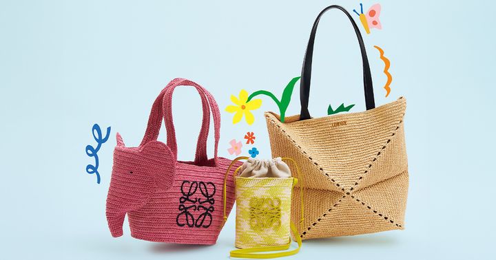 ロエベの夏素材のパズルトートとエレファントバスケットバッグとアナグラムチェックスクエアポケット