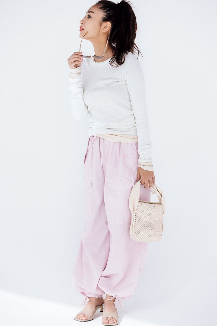 パステルピンク パラシュートパンツ