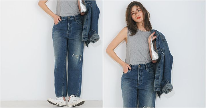 マディソンブルー10周年記念のクラッシュデニムにグレータンクトップを合わせた咲和希さん