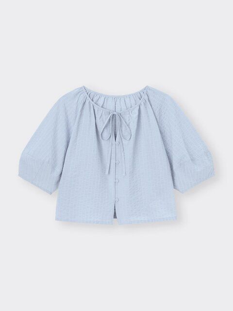 GUのテクスチャーランタンスリーブブラウス