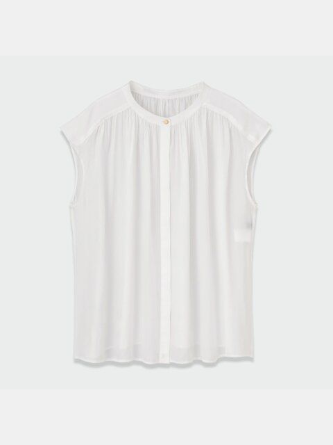 PLSTのサテンギャザーフレンチスリーブブラウス