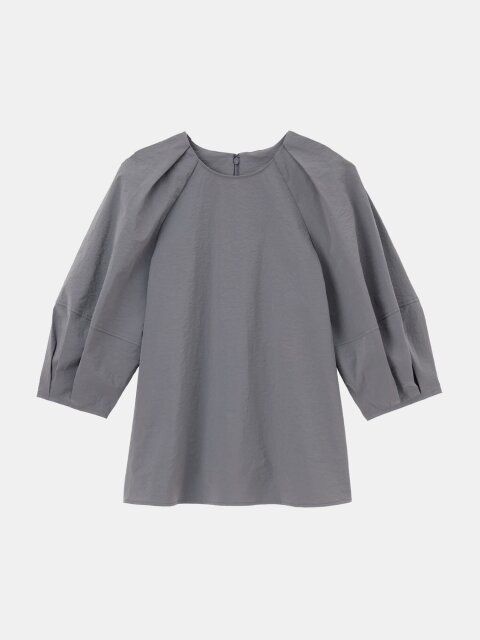 PLSTのハイストレッチナイロンランタンスリーブブラウス