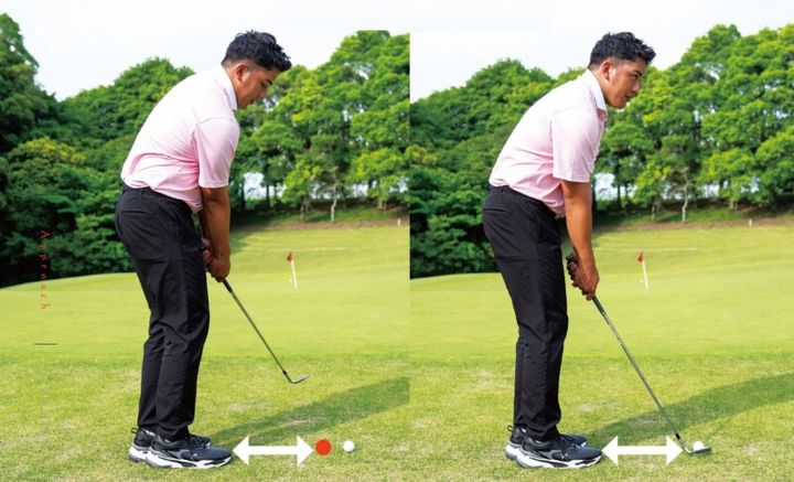 リキんでワッグルをする人は、なかなかいないと思います。脱力した状態でのワッグル素振りの力感は、「右手首支点」のアプローチの力感そのもの。リズムよく「スッ、スッ」とクラブを動かすことによってクラブヘッドがうまくリリースされ、バンスも効かせることができます。バンスが地面に当たればヘッドの滑りもよくなる。多少手前から入ってもソールが滑ってくれます。