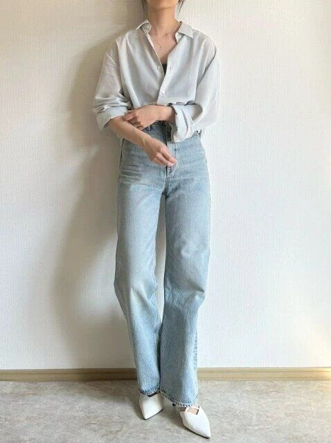 guイージーケアシアーオーバーサイズシャツお手本コーデ