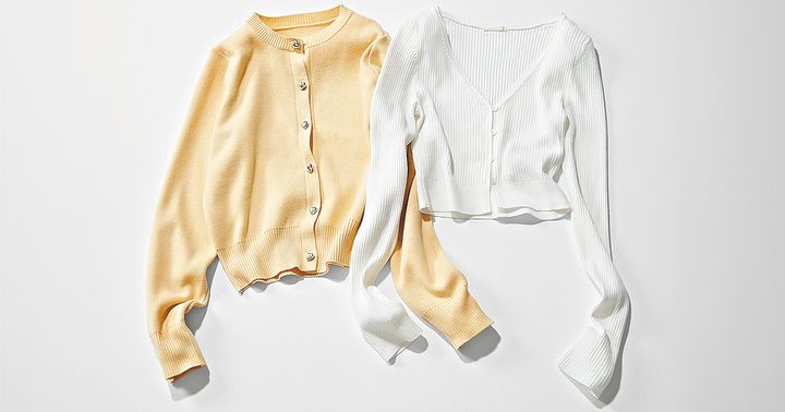神戸レタスの黄色カーディガンとGUの白カーディガン