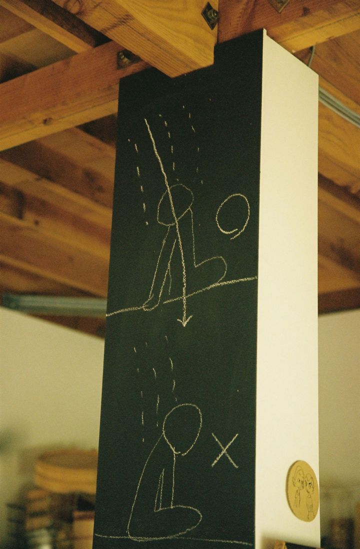 峯崎さん宅の柱に描かれた正しい滝の打たれ方のイラスト