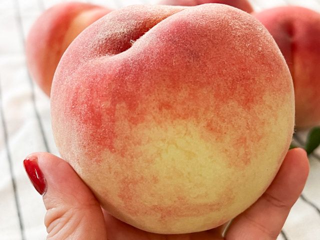 手に持った山梨産白桃